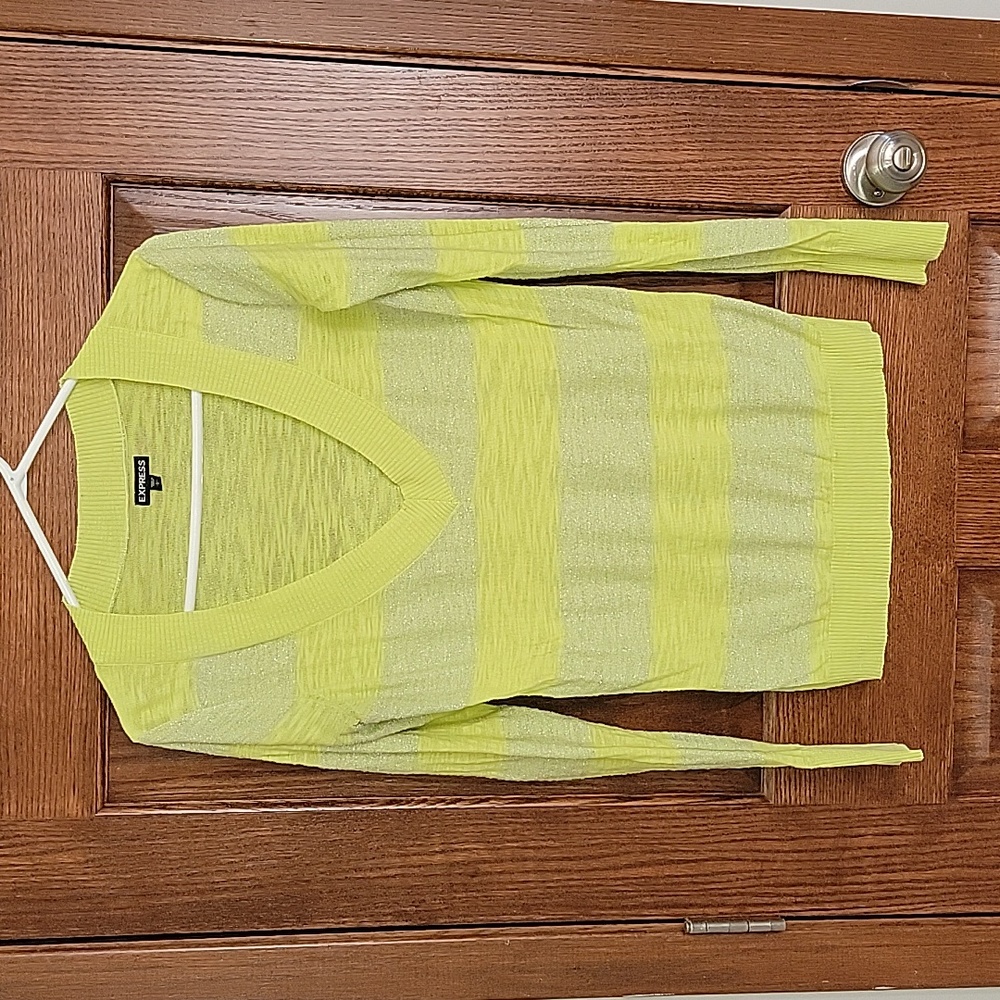 Express Yellow and Silver Shimmer V-neck shirt